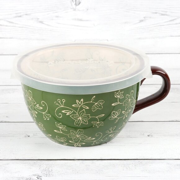 Temp-Tations Floral Lace Green 24 oz Soup Mug with Cover & Underplate - Picture 2 of 11